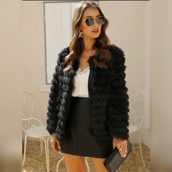 Black Fluffy Jacket for Winter and Fall - Picture 2 of 8